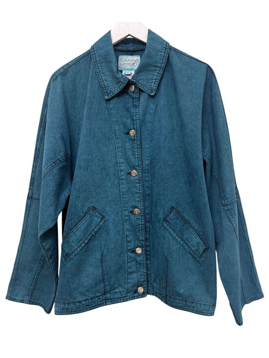 Sundance Jackets & Blazers - Vintage Sundance Denim Jacket Medium Teal Blue Button-Front Acid Wash 80s 90s
